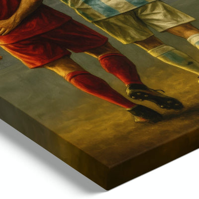 quadro moderno cristiano ronaldo messi abbraccio stadio calcio champions league dettaglio telaio